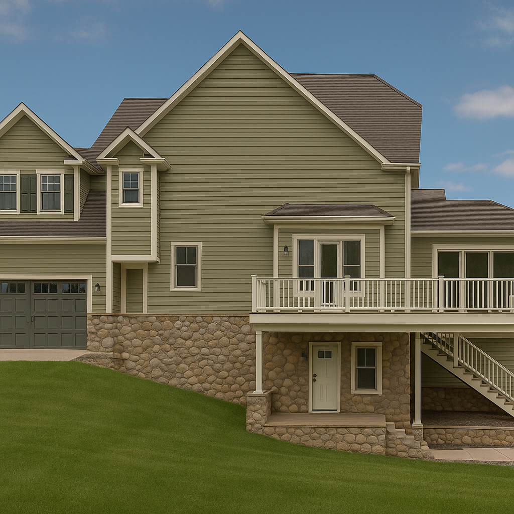 Compact infill custom home with warm wood facade