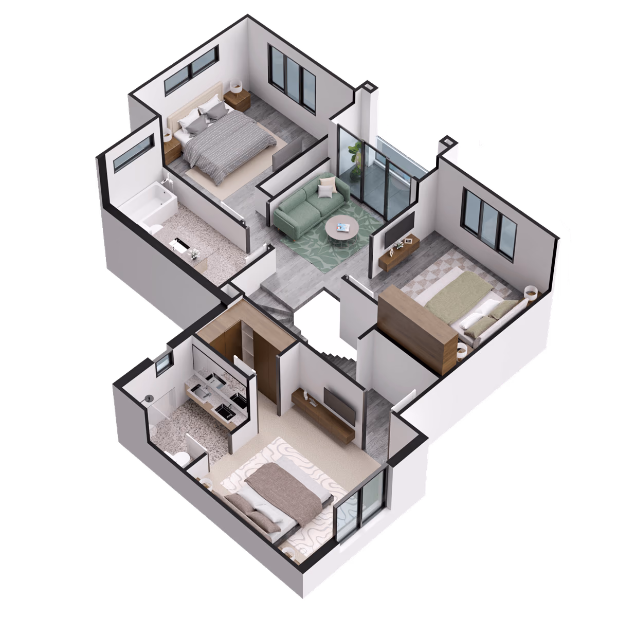Three-dimensional residential floor plan study